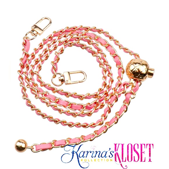 Adjustable Purse Strap, Leather Woven Chain, Gold & Pink Vegan Leather - Picture 1 of 1